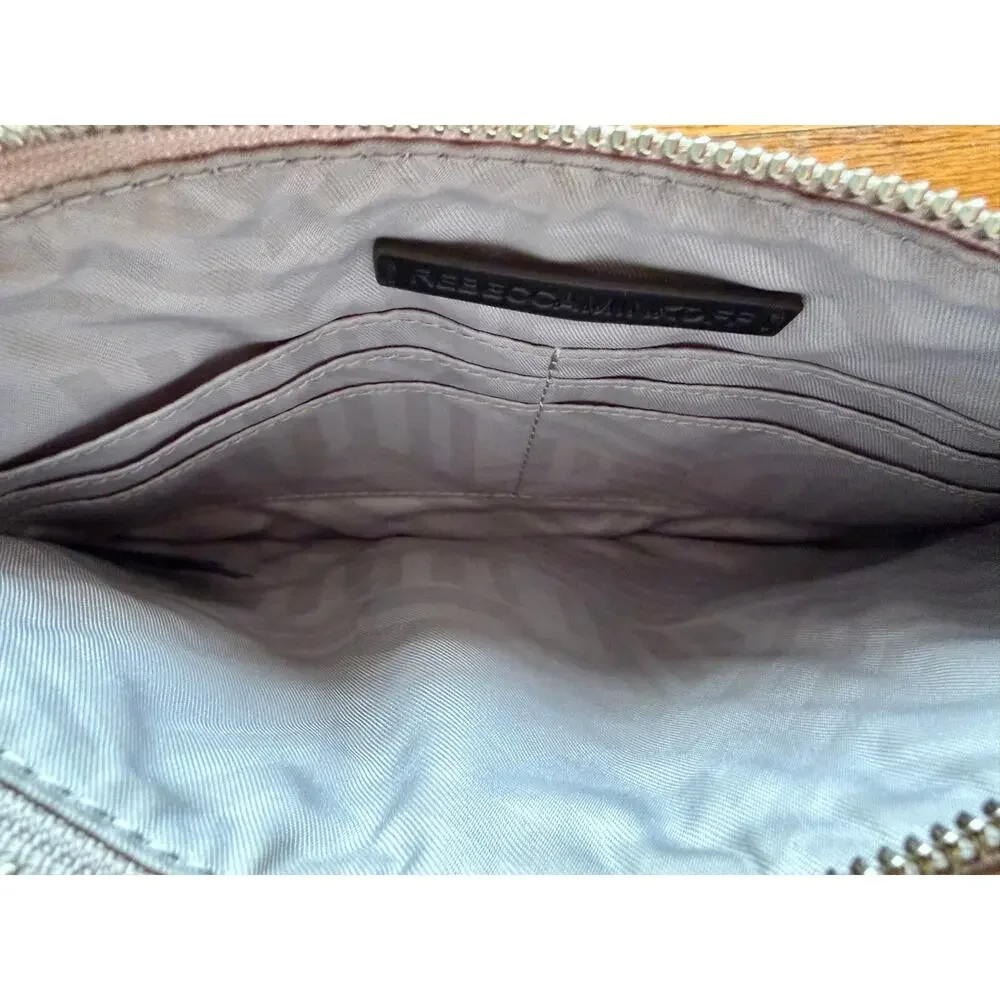 REBECCA MINKOFF Quilted Light Gray Studded Wristlet Clutch